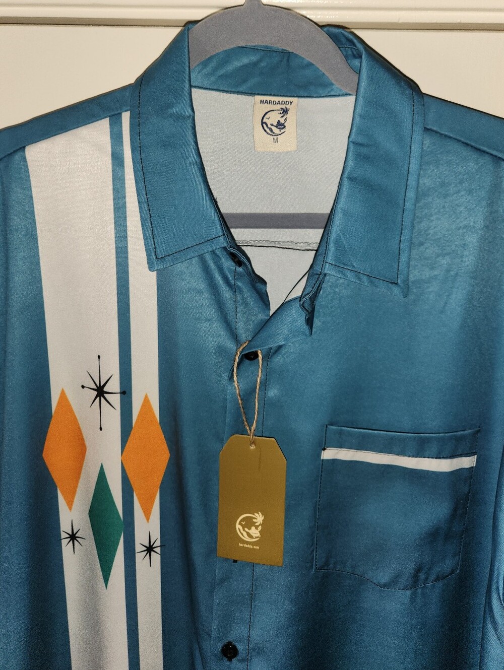 Hardaddy Retro Camp Shirt Turquoise Men's Med NWT $24